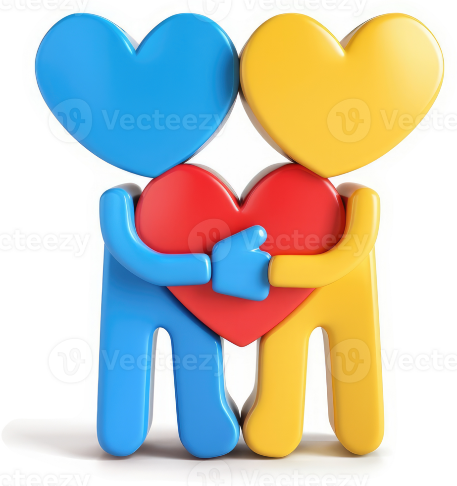 Colorful figures embrace, holding a shared heart. png
