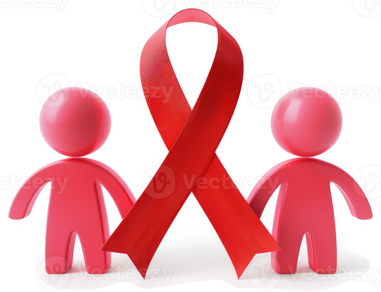 Pink figures hold a red awareness ribbon for childhood cancer. png