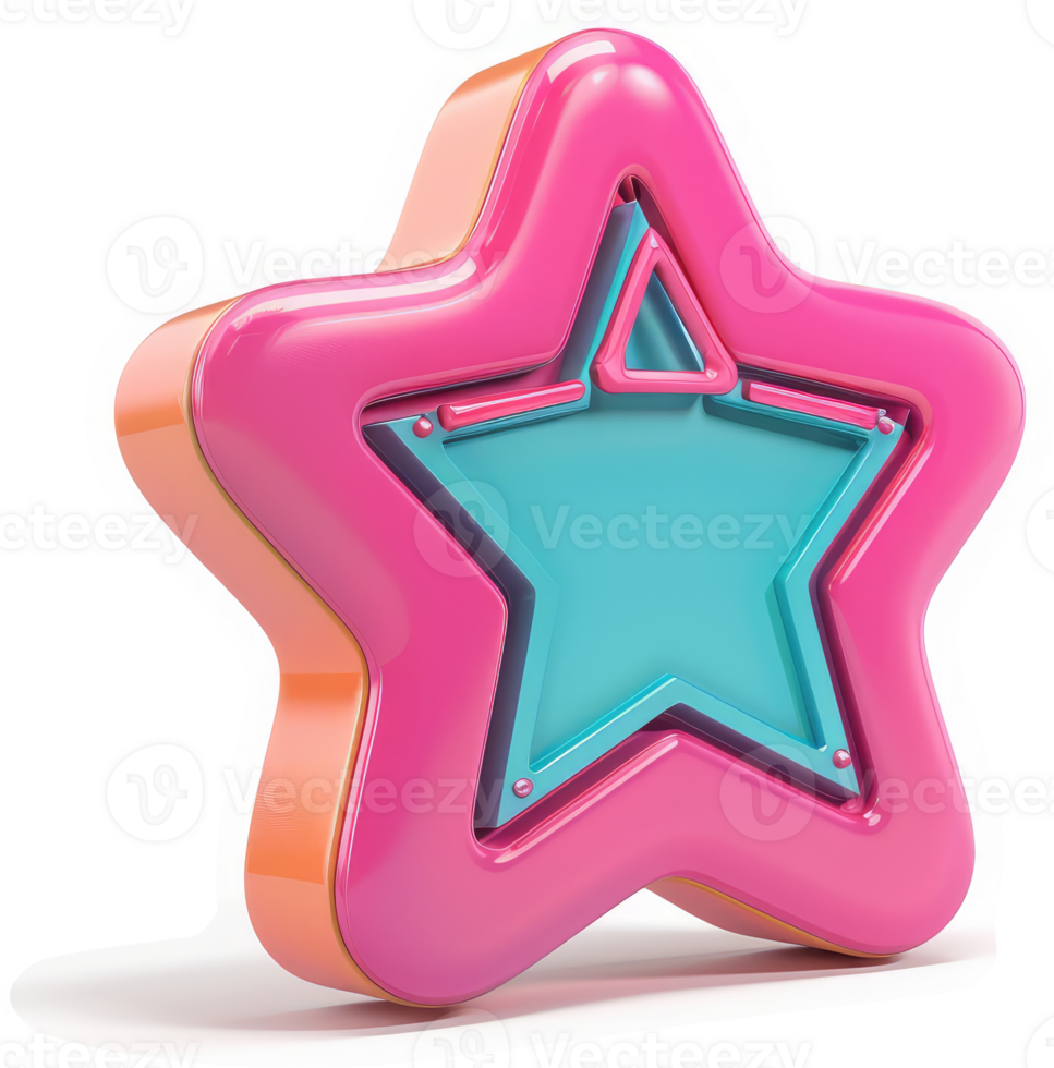 Three-dimensional, layered pink and teal star icon. png