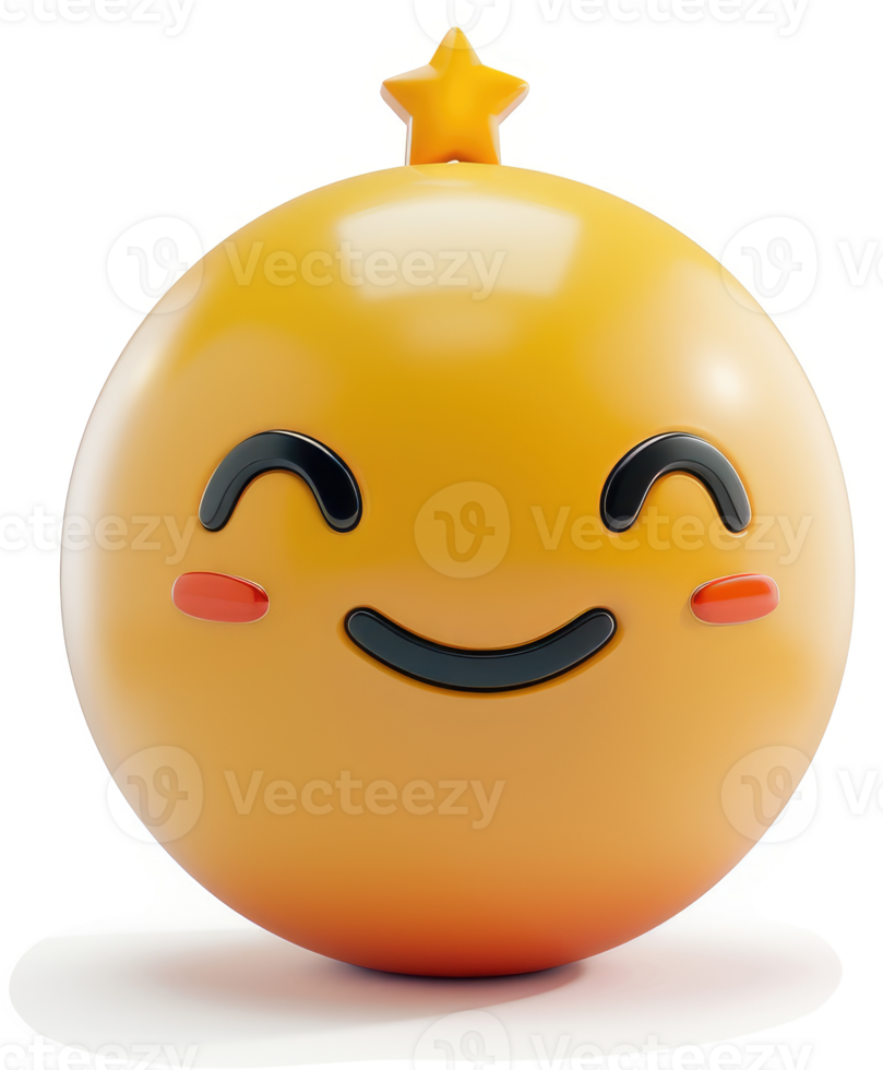 Smiling, happy emoji with a star. png