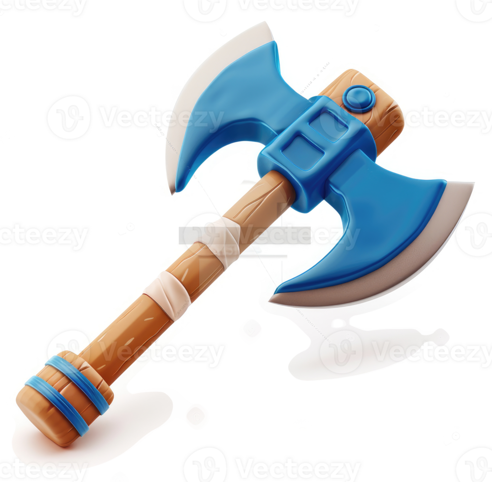 Cartoonish double-bladed axe with wooden handle. png