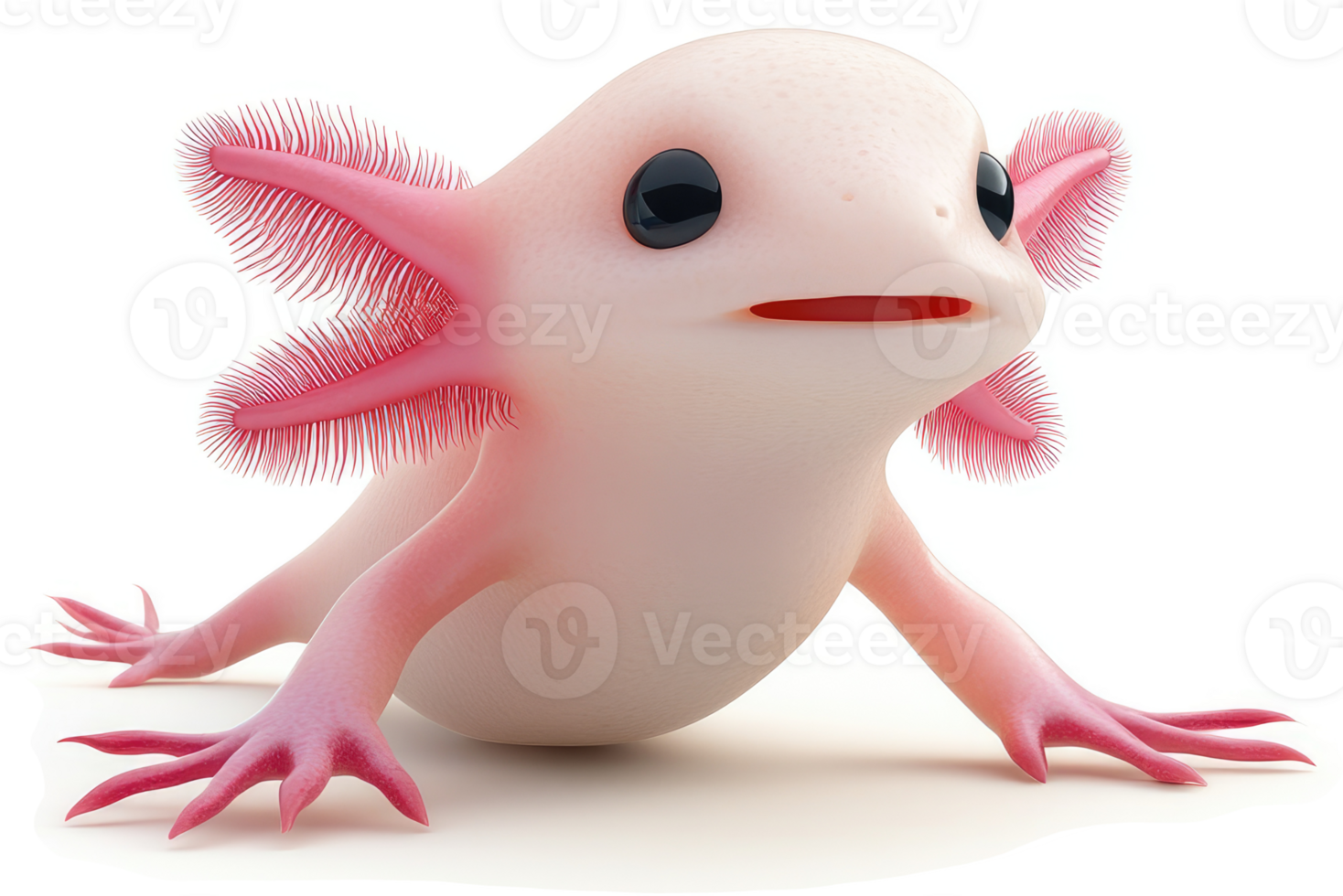 Pink axolotl, a cartoonish, adorable amphibian. png