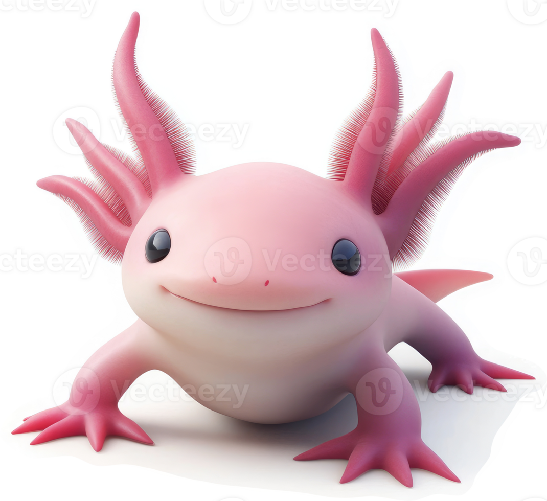 Adorable pink axolotl, a whimsical digital rendering. png