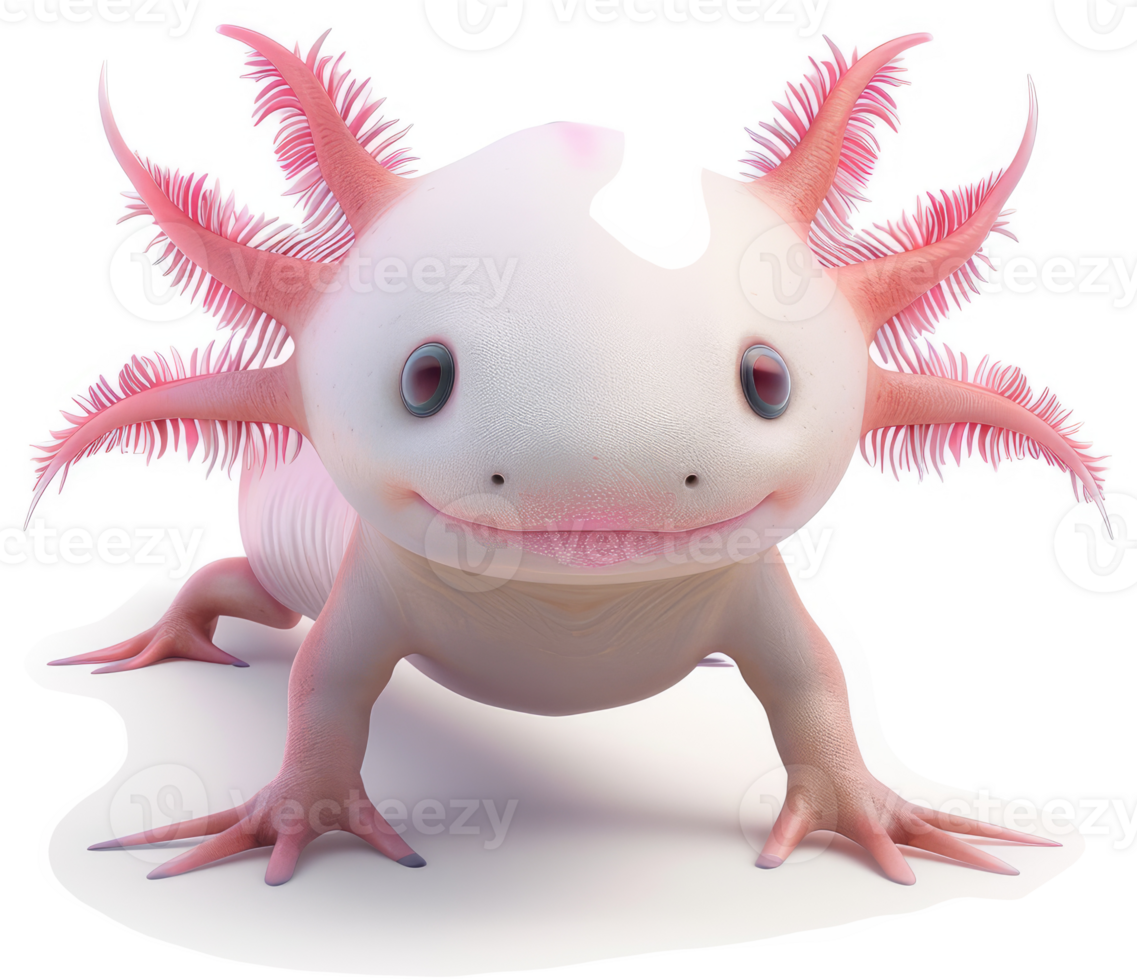 Smiling axolotl, a digitally rendered amphibian. png