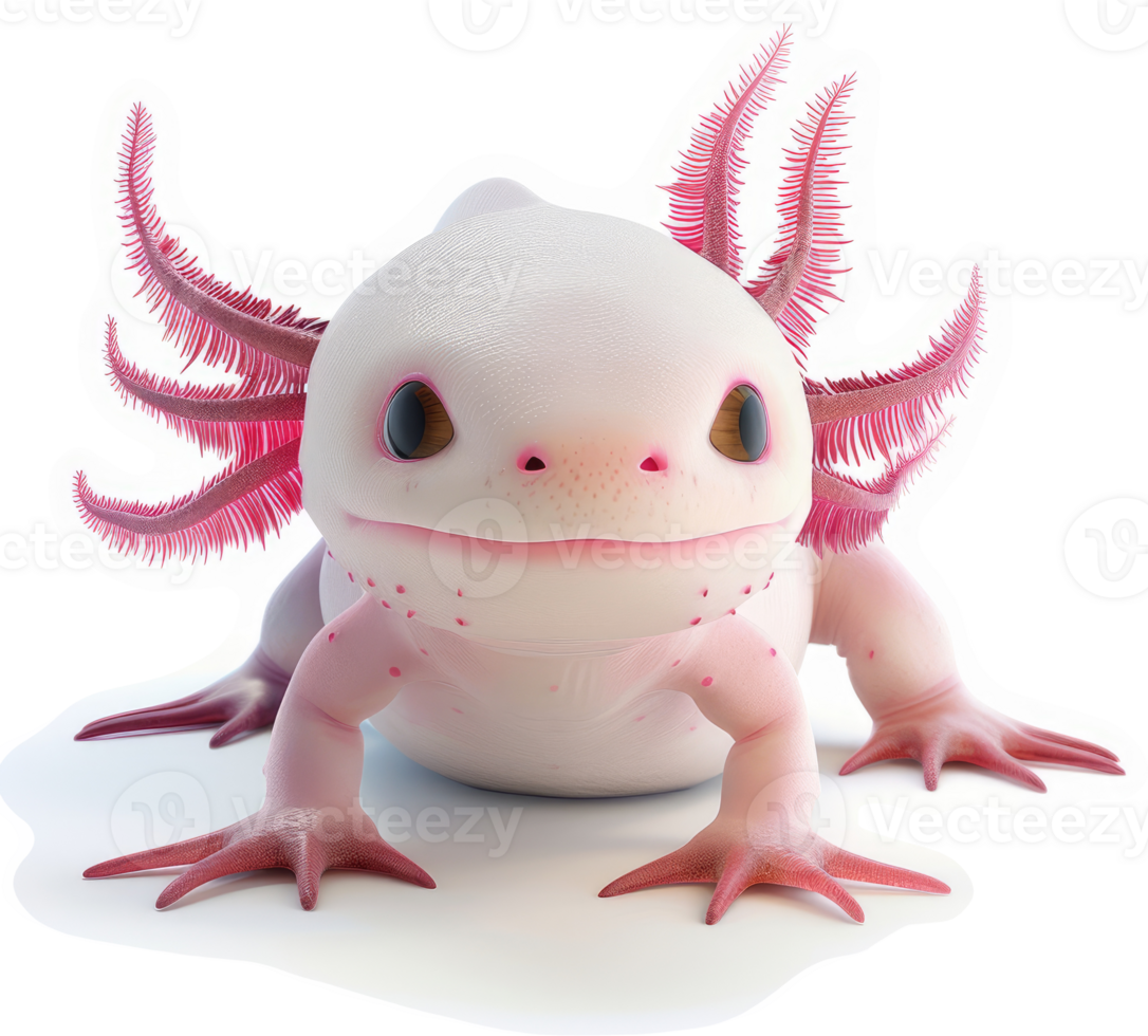 Pink axolotl, a cute amphibian, in a studio setting. png