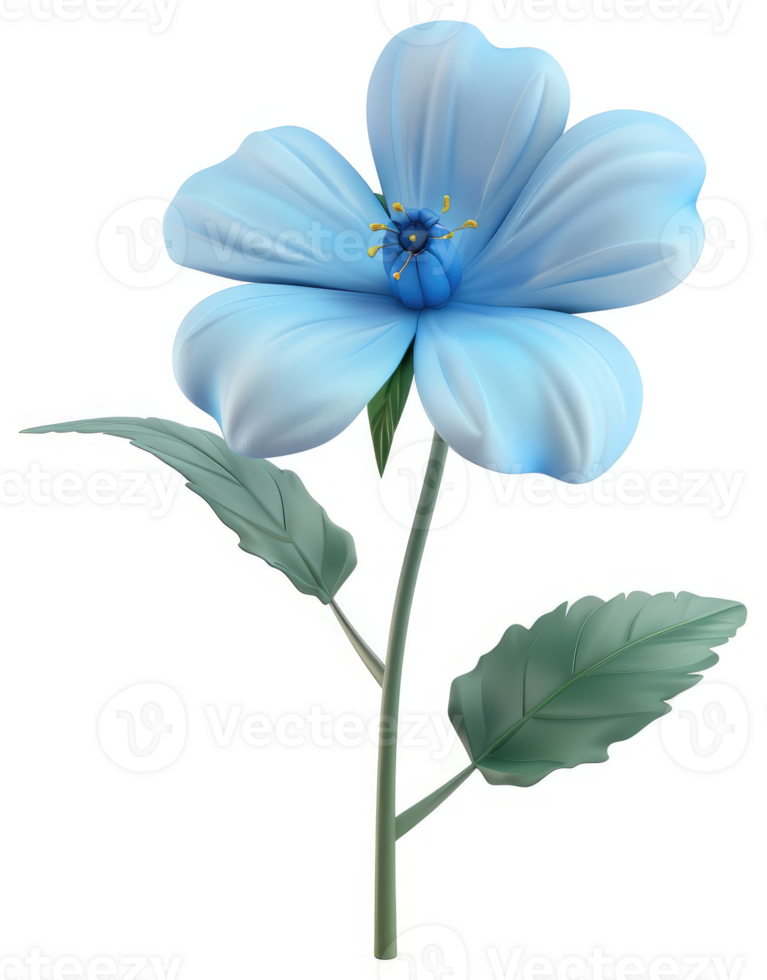 Vibrant pale blue flower with delicate leaves. png