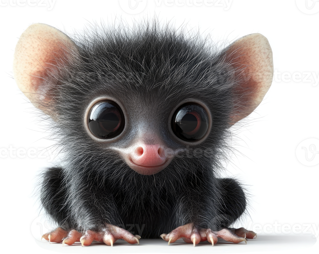 Adorable lemur-like creature with large eyes. png