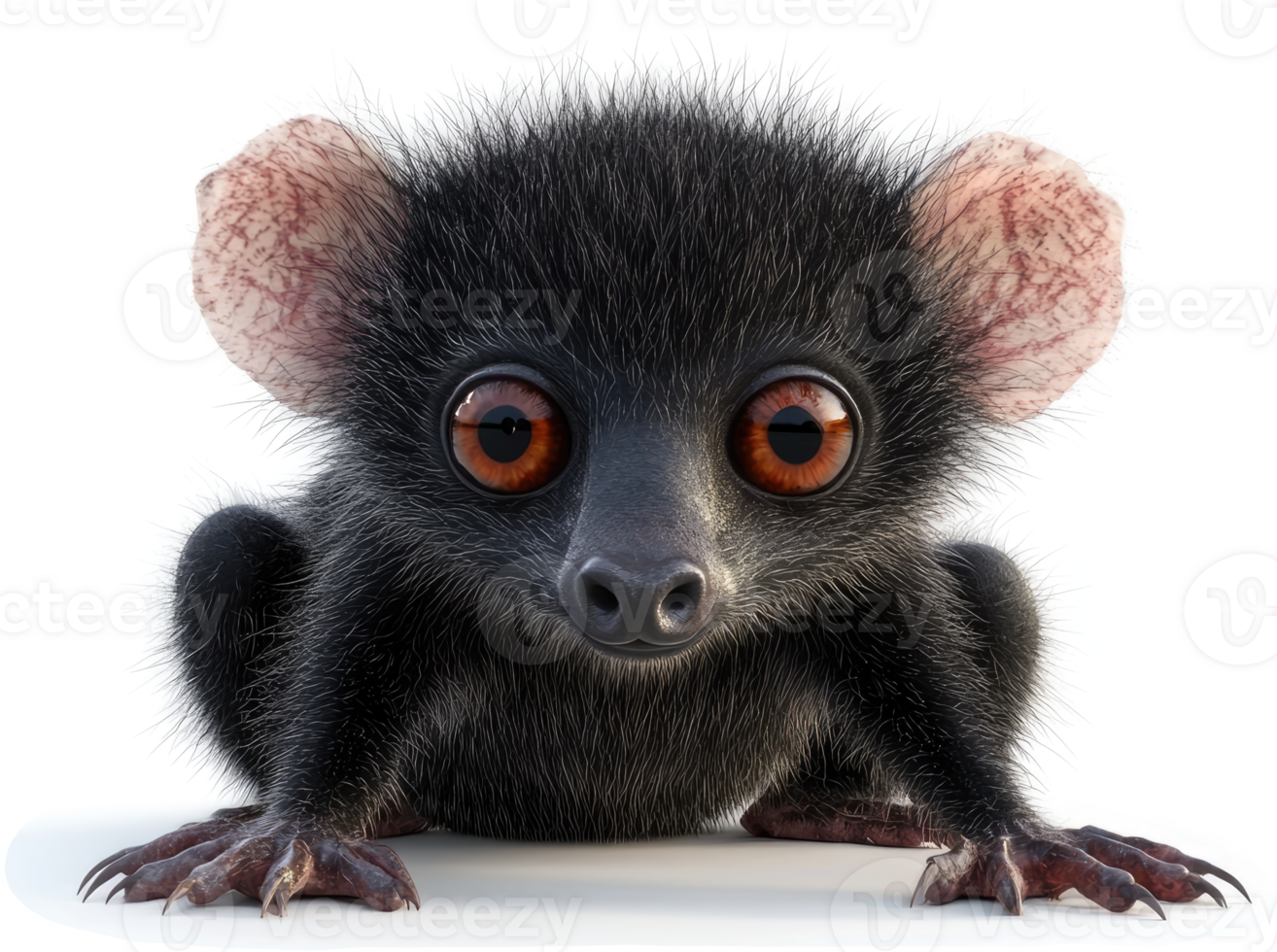 Adorable black lemur cub's endearing portrait. png