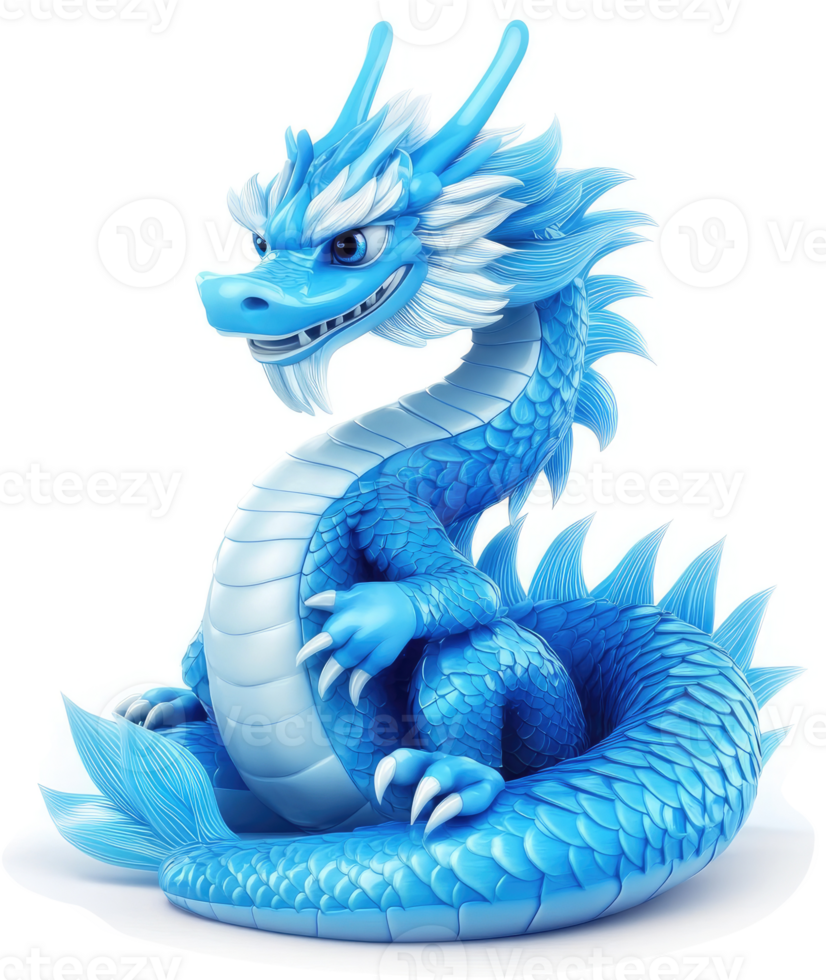 Adorable blue dragon figurine, posed alertly. png