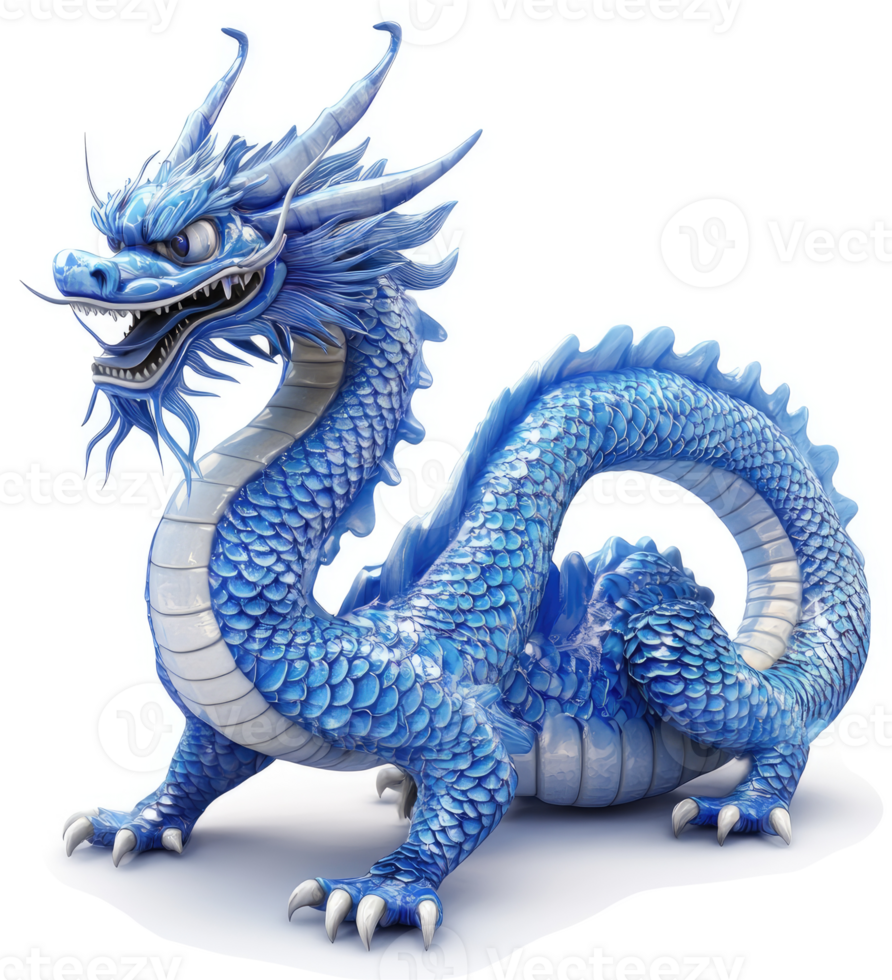 Vibrant blue dragon, a mythical creature of legend. png