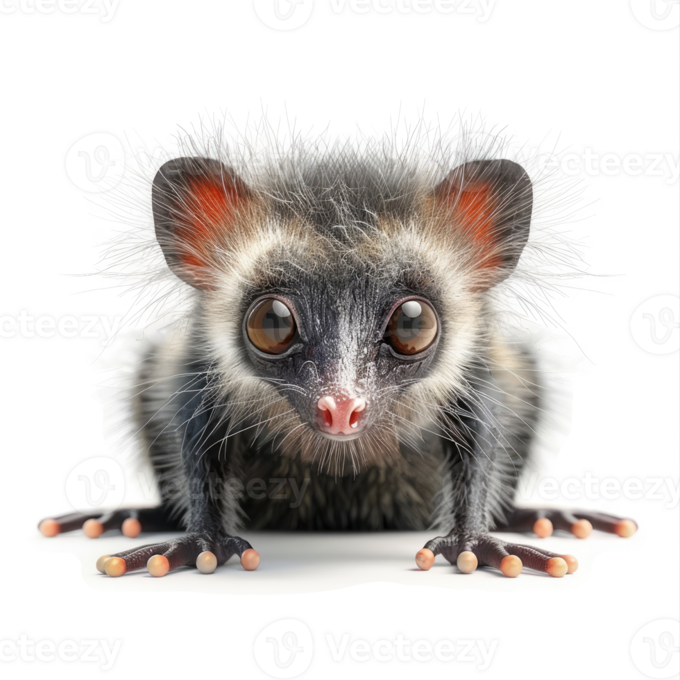 A close-up image of a charming, fluffy aye-aye. png