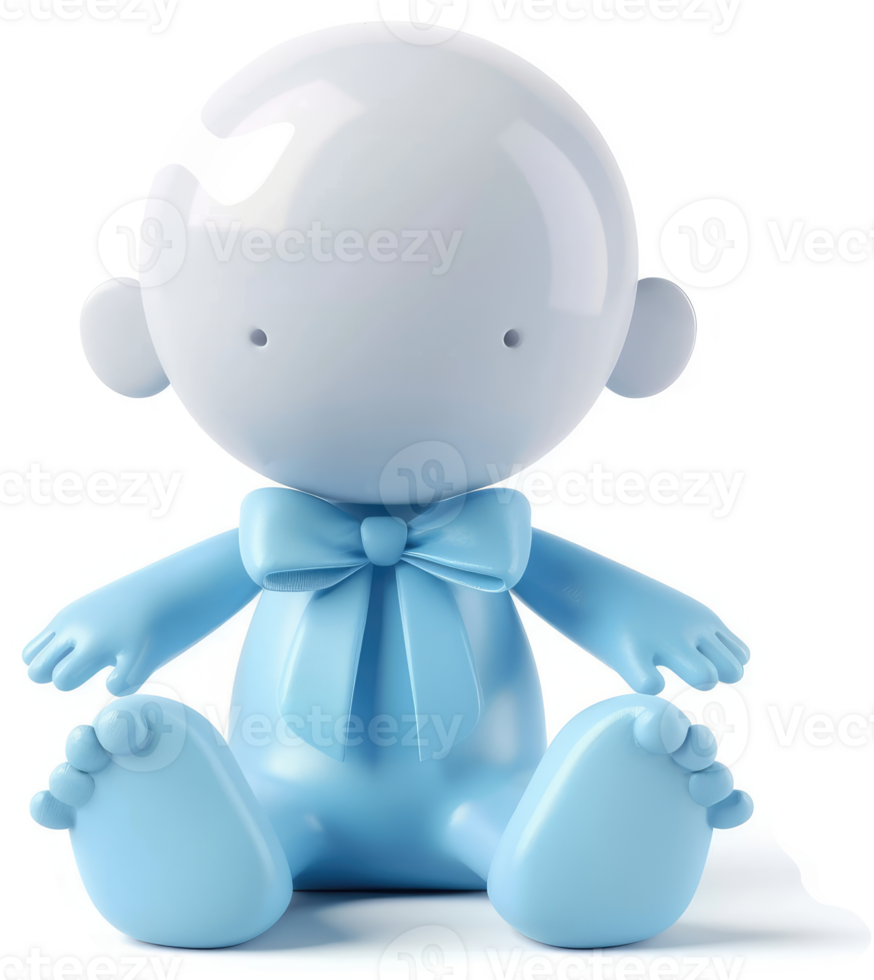 Light blue cartoon baby doll with a bow. png