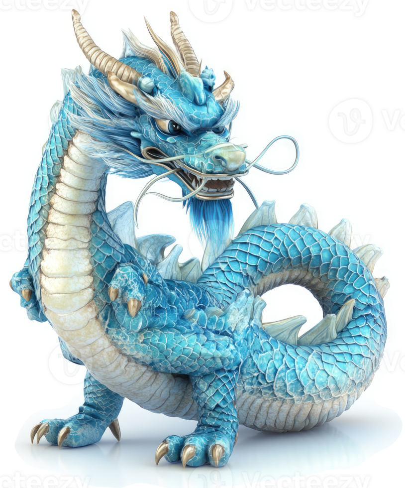 Majestic light blue dragon, poised in a dynamic stance. png