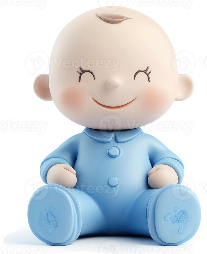 Cheerful baby doll in light blue outfit png