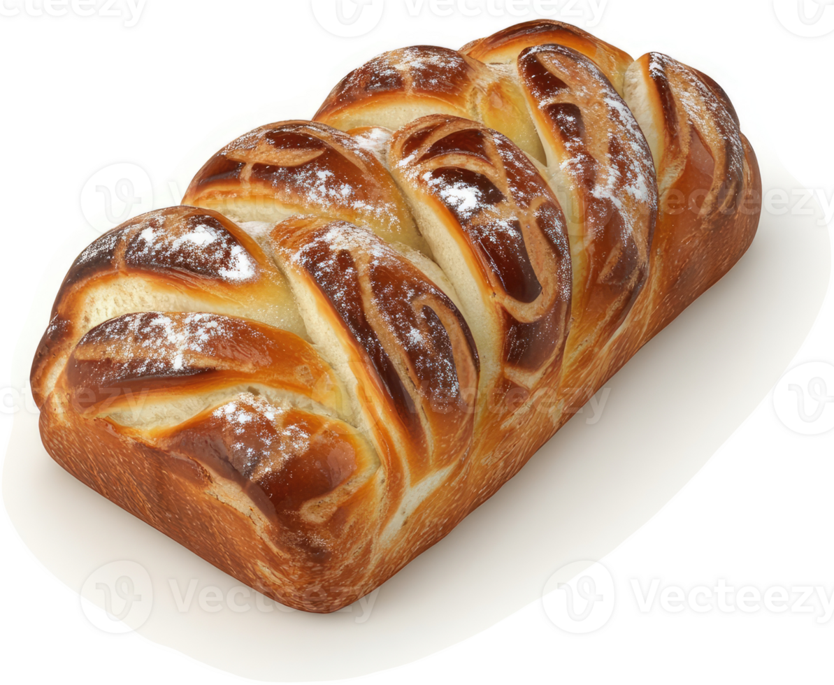 A golden, braided loaf of sweet yeast bread. png