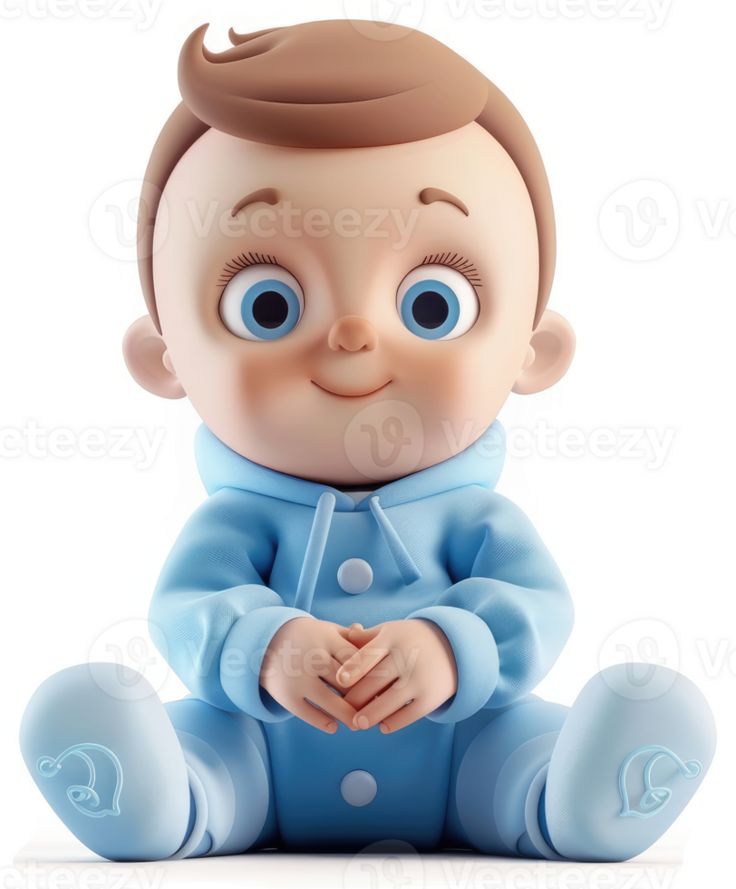 Smiling baby boy in a light blue outfit. png