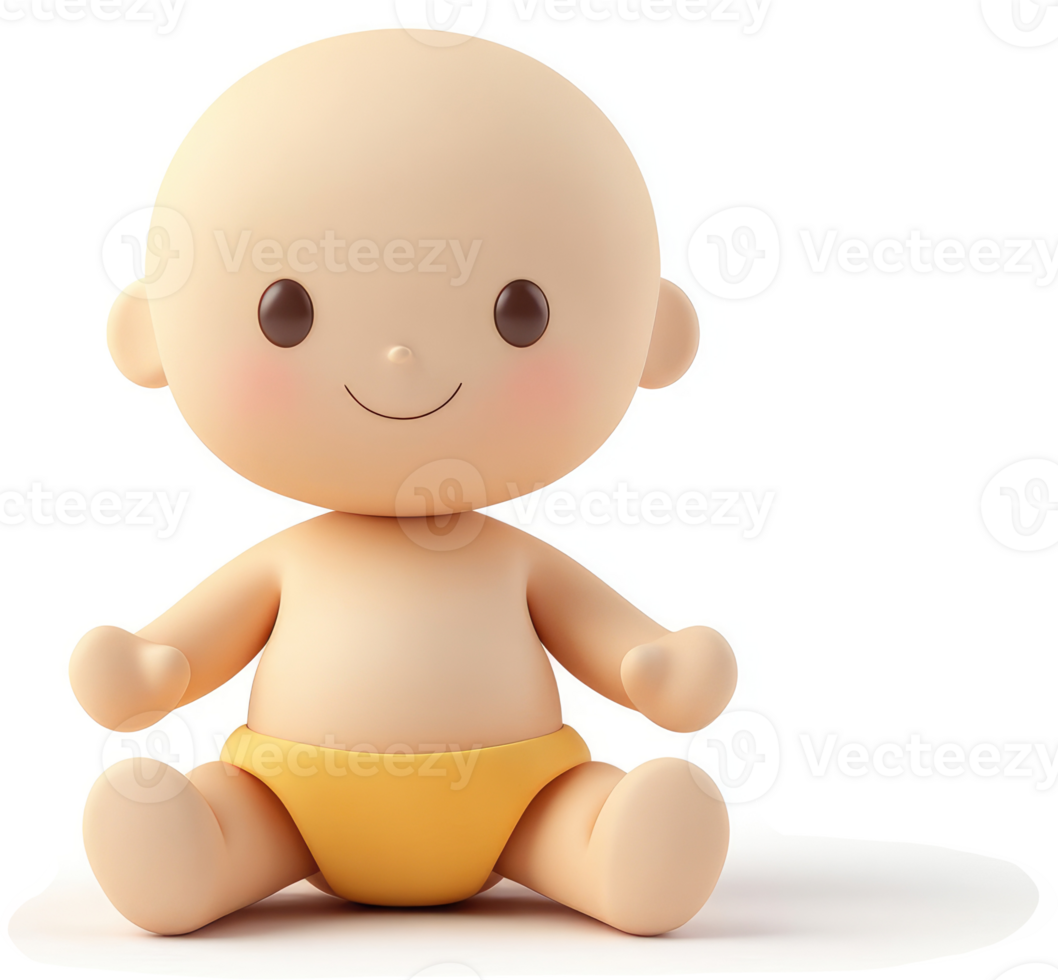 Smiling cartoon baby in yellow diaper. png