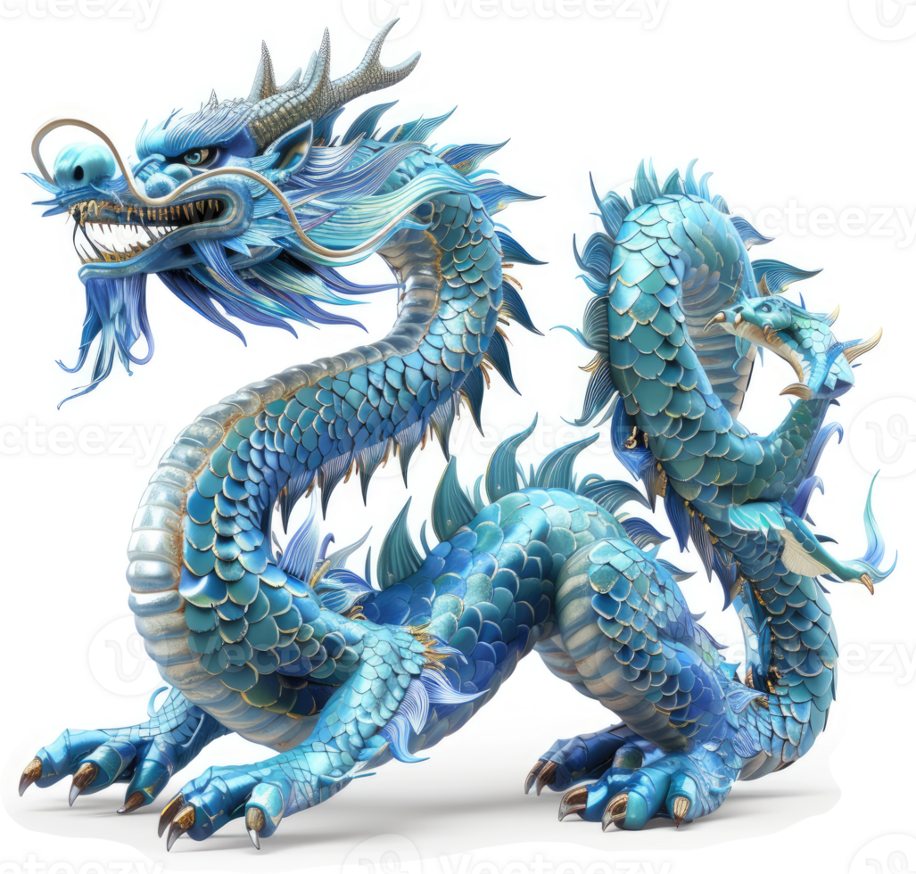 Majestic light blue mythical dragon, embodying power and prosperity. png