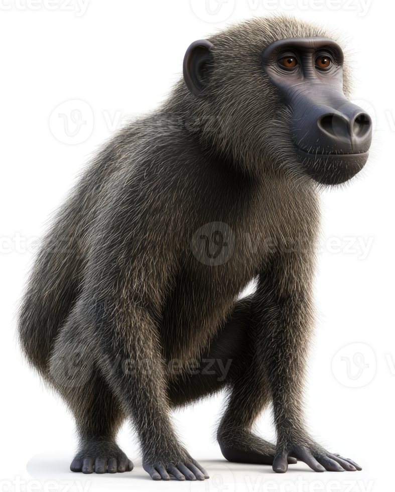 Gray baboon, alert and attentive posture. png