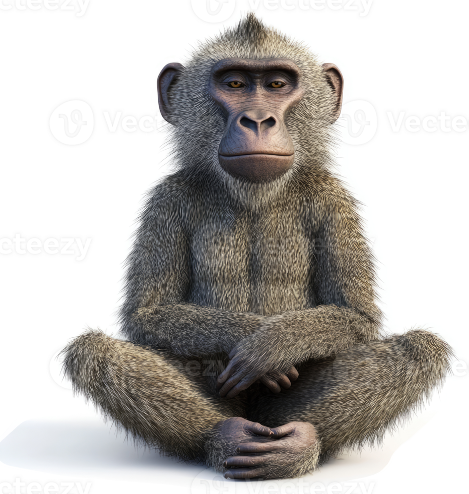 A 3d render of a baboon in a seated position. png
