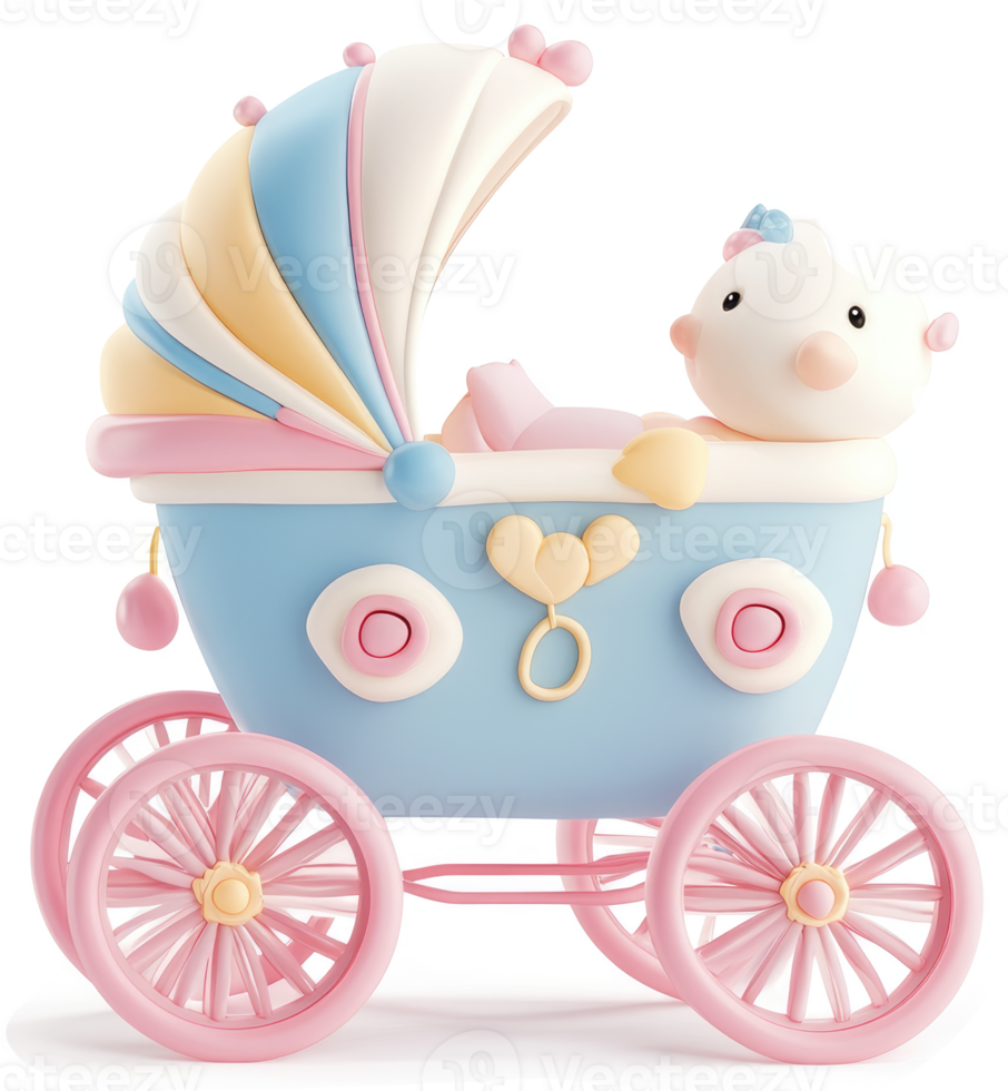 Pastel colored baby carriage with whimsical design. png