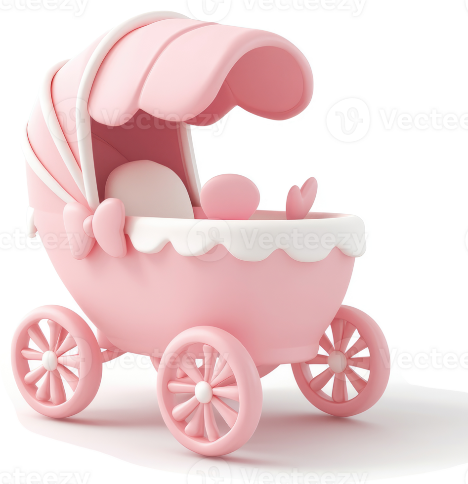 Pink baby carriage with decorative details. png