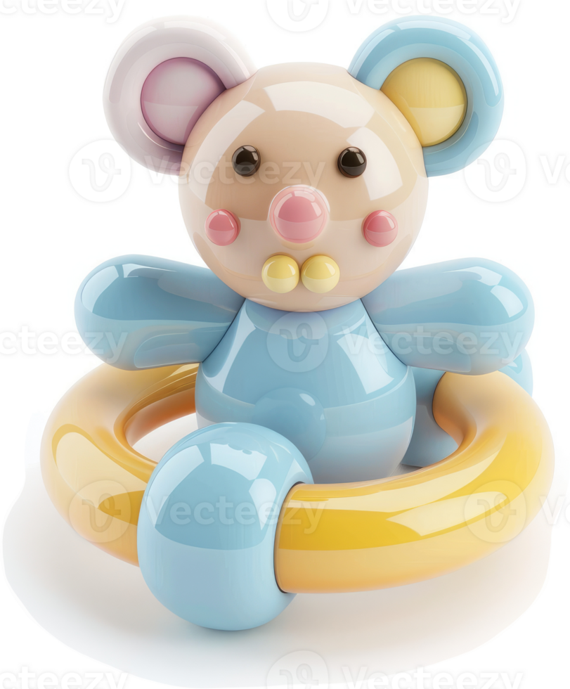 Playful, rounded mouse rattle toy sits within a bright ring. png