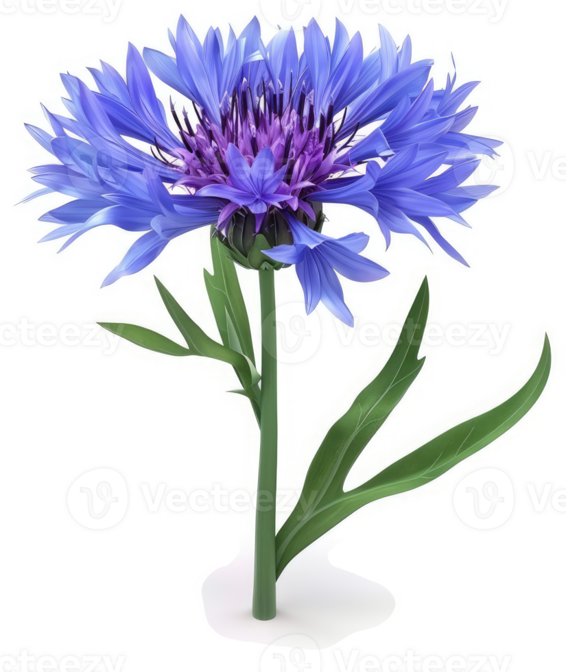 Vibrant, light-blue flower with a purple center. png