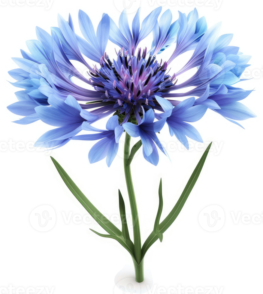 Vibrant, light-blue cornflower in full bloom. png