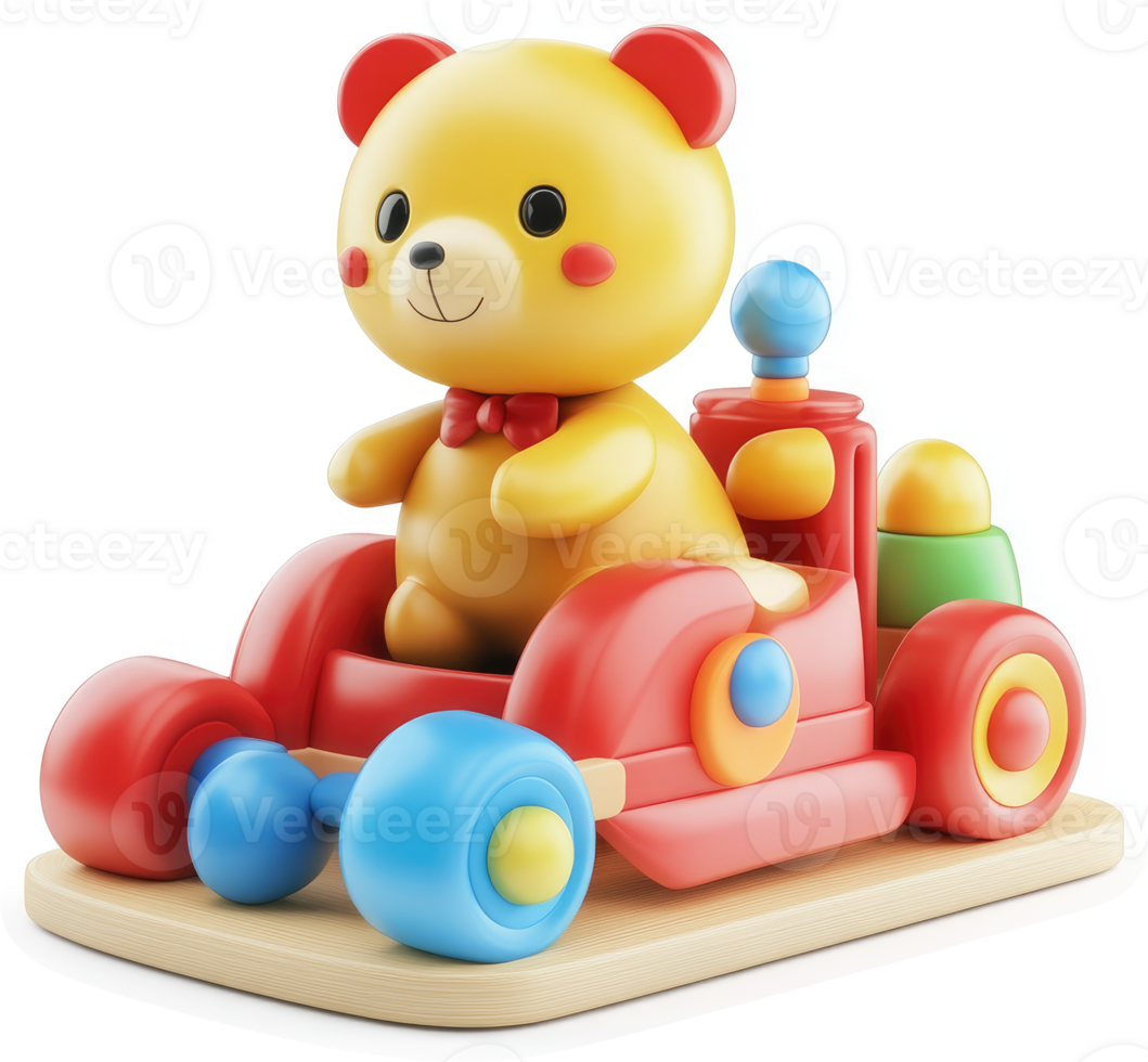 Colorful bear toy vehicle with stacking elements. png