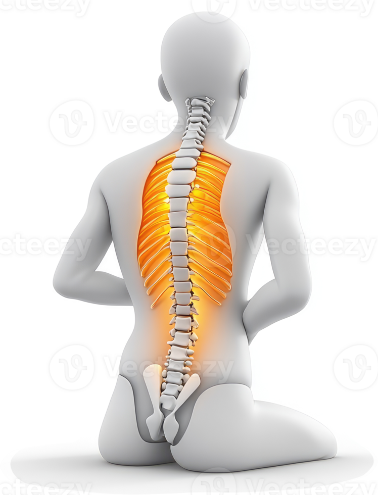 Painful back anatomy highlighted, showing spine and ribs. png