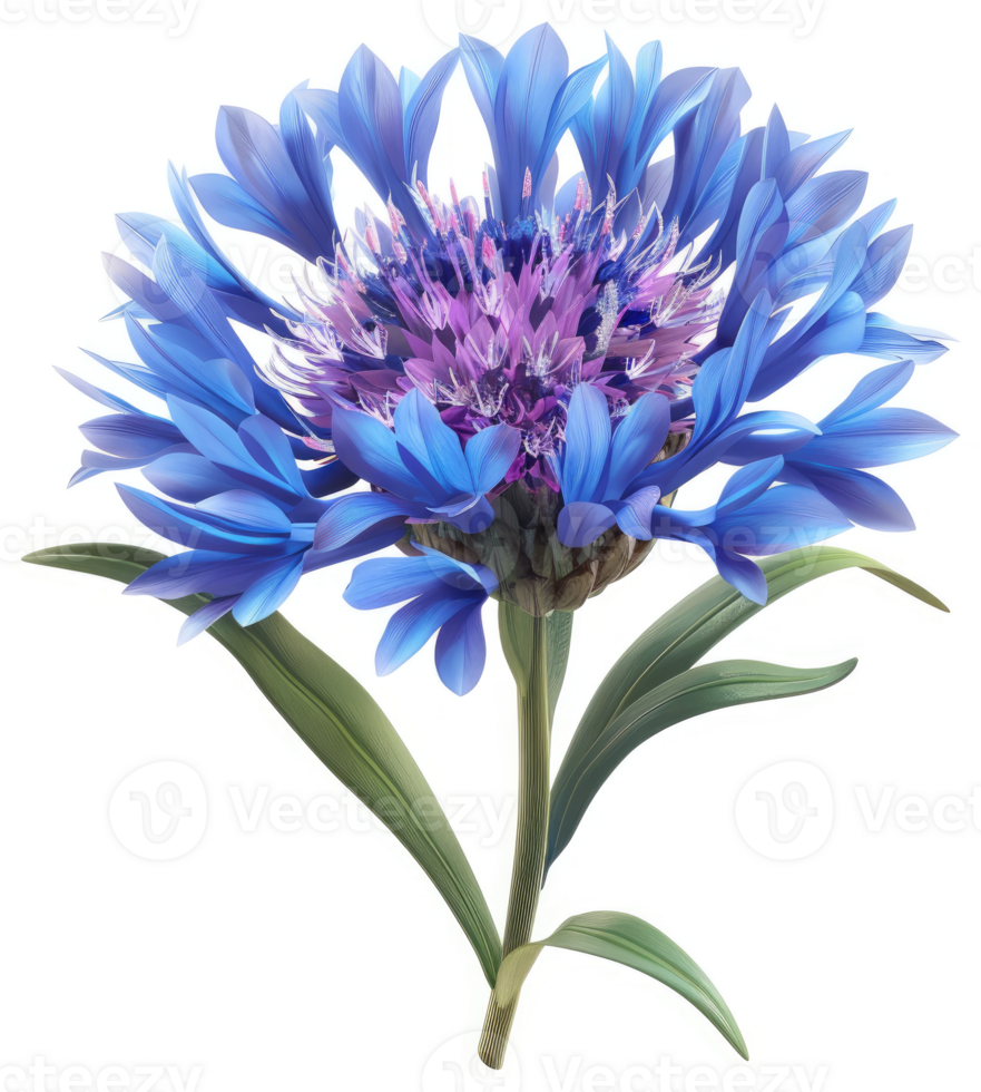 Vibrant blue and purple flower with intricate details. png