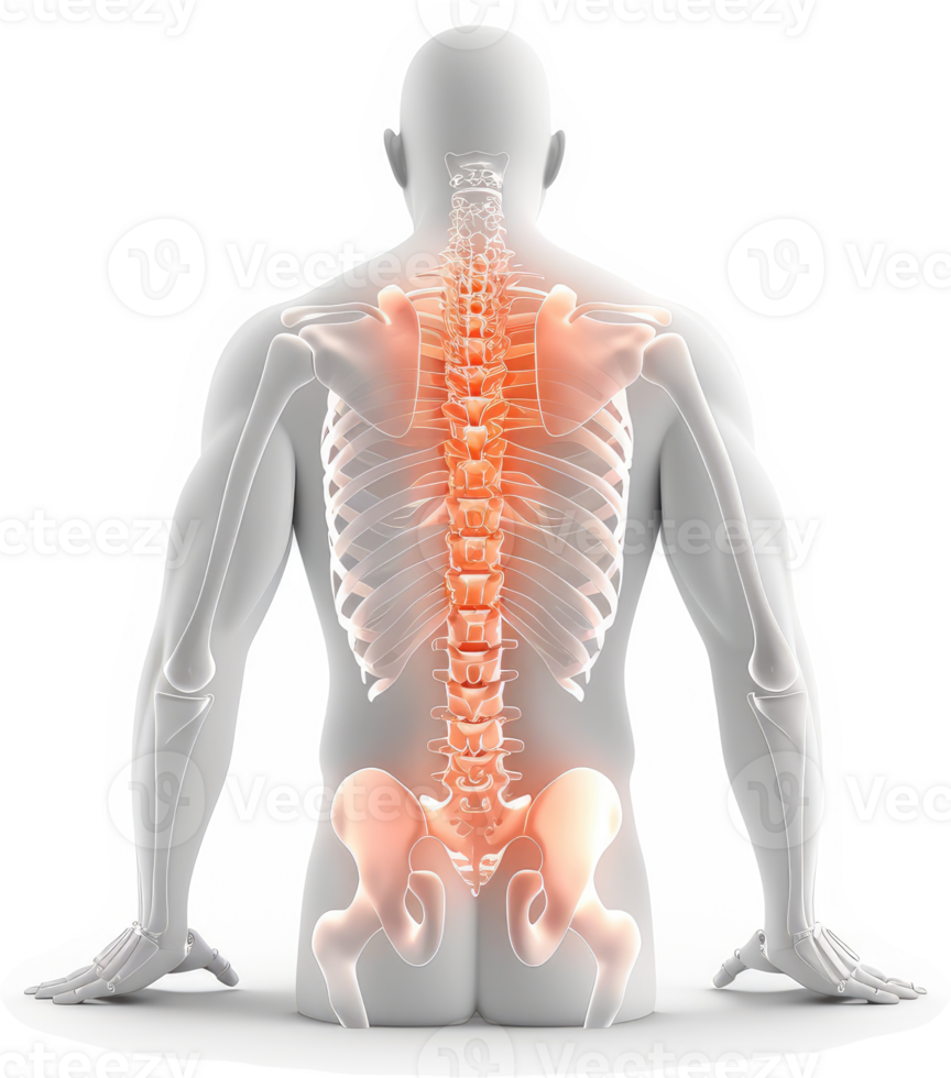 Visual representation of spinal pain and skeletal structure. png