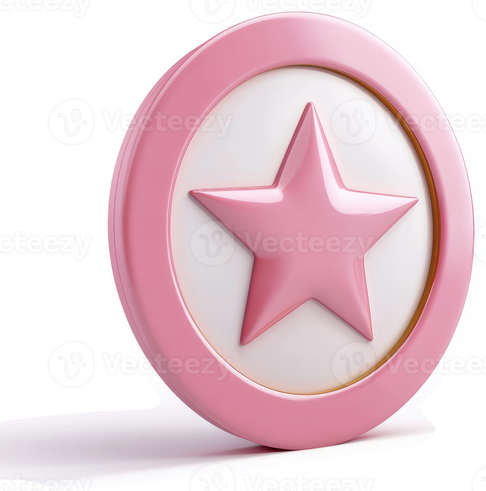 Pink star-shaped emblem with a circular frame. png