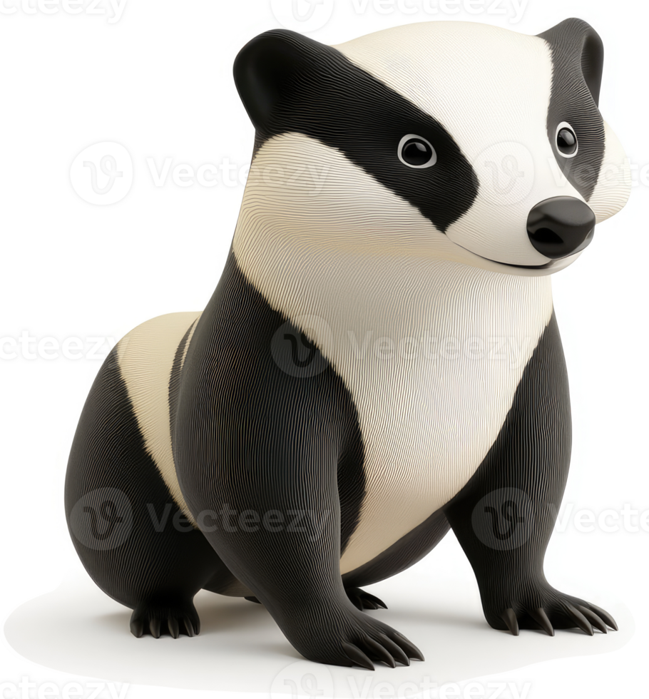 Cute cartoon badger, sitting and looking friendly. png