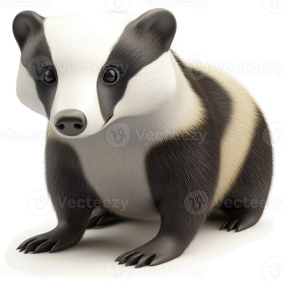 Cute, cartoonish badger illustration depicts a young badger. png