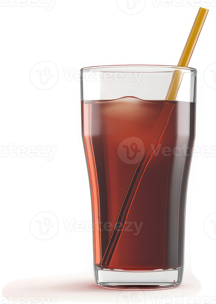 A glass of cold, ruby-red soda with ice and a straw. png