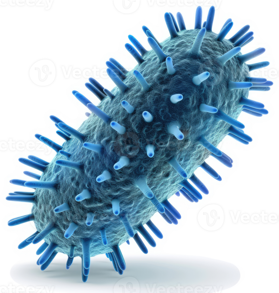 High-resolution image of a vibrant, blue, rod-shaped bacterium. png