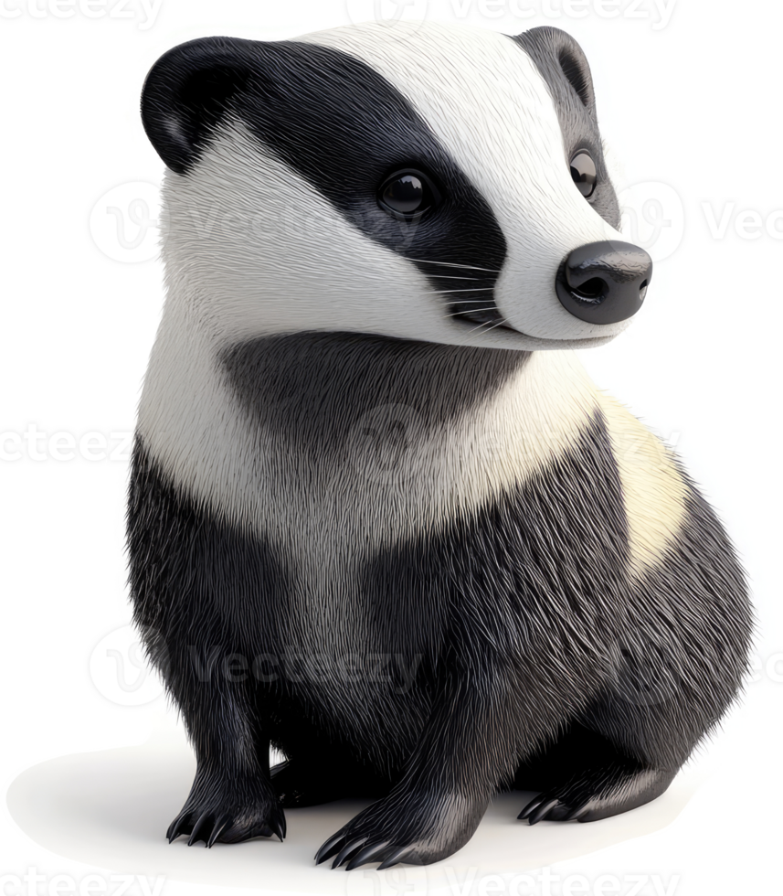 Cute badger cub, seated and attentively gazing. png