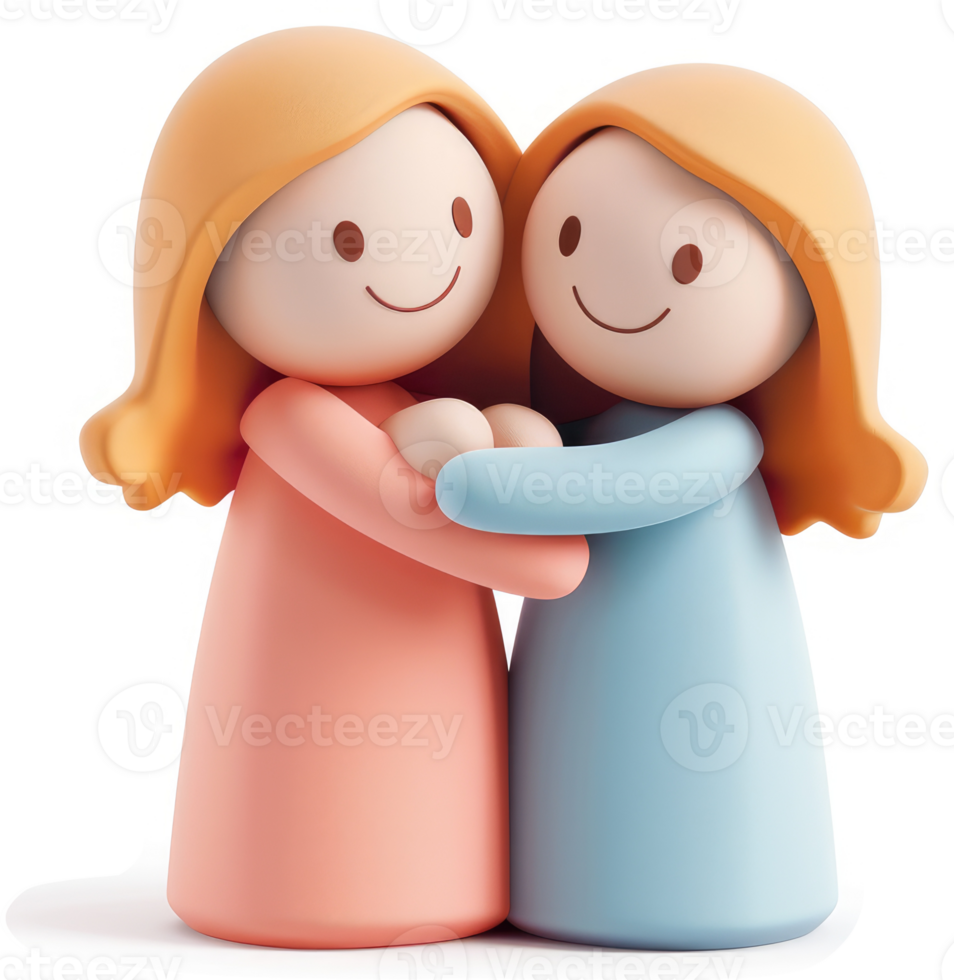 Two endearing figures embrace in a warm display of sisterly affection. png