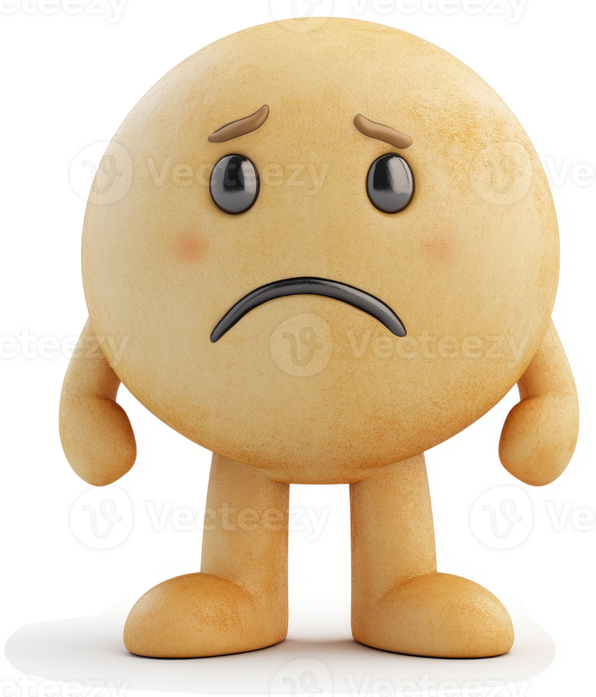 Depressed emoticon character with sad expression. png