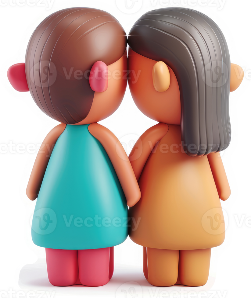 Two cartoon girls holding hands, back-to-back, showing affection. png
