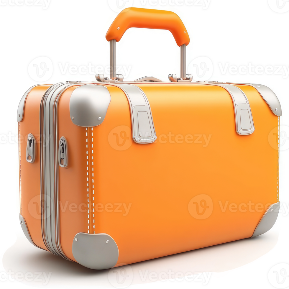 Retro orange suitcase, ready for a trip. png