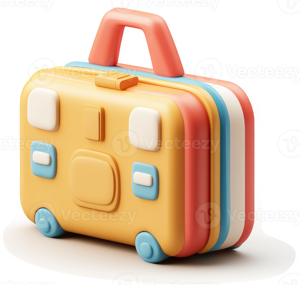 Colorful cartoon suitcase, ready for travel. png