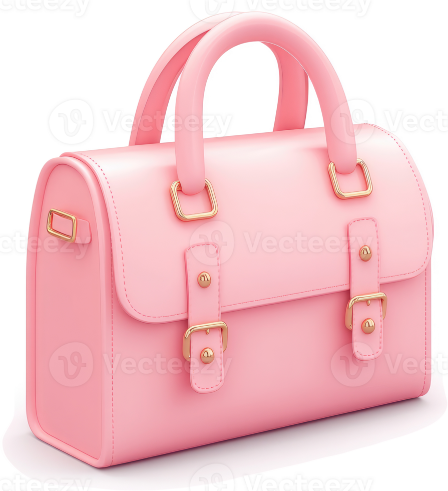 Pink leather satchel handbag with gold hardware. png