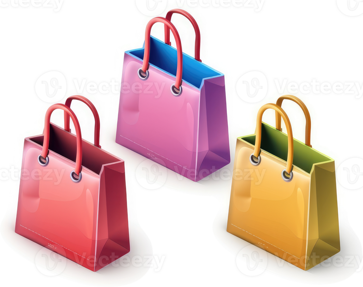 Three colorful shopping bags display various hues. png