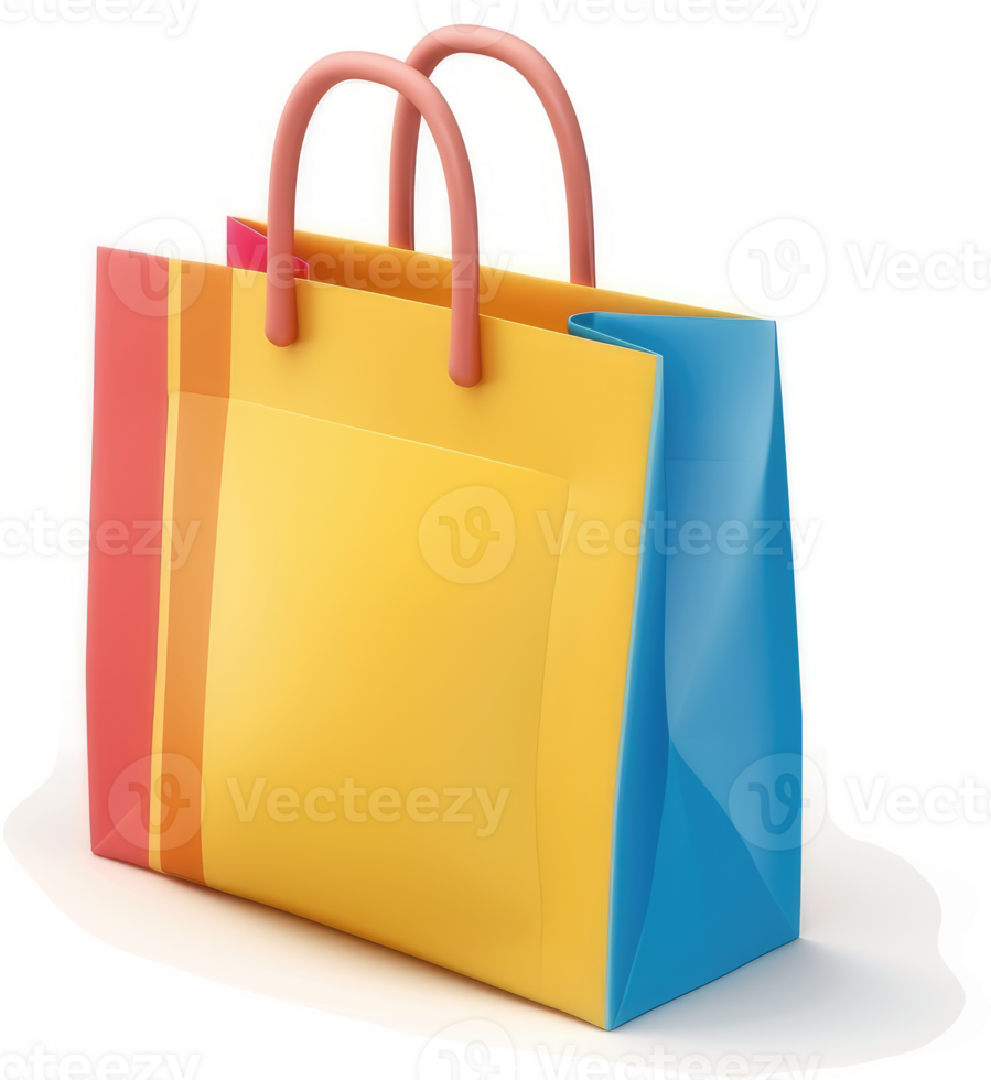 Vibrant shopping bag with colorful panels. png