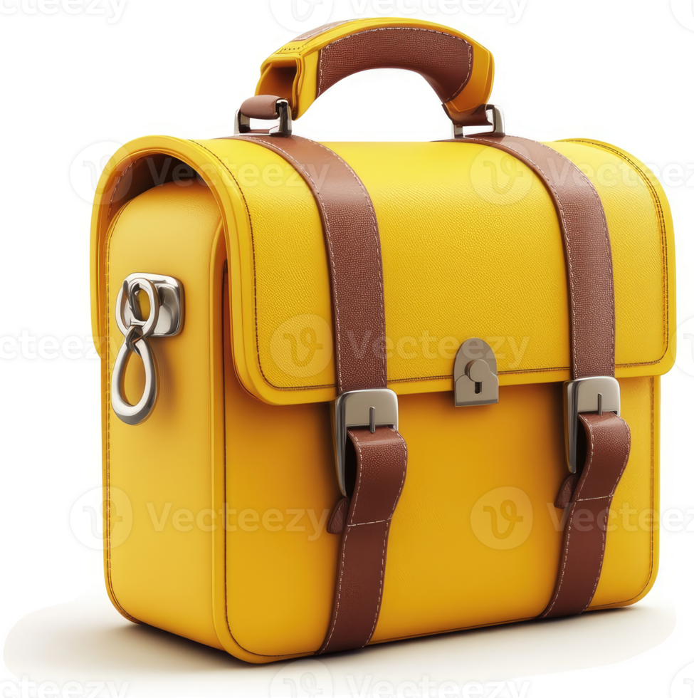 A vibrant yellow leather briefcase with brown accents. png
