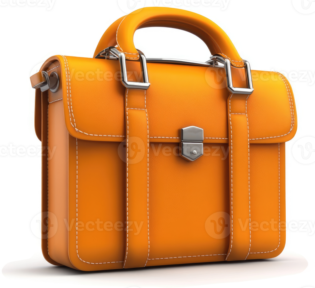 Orange leather briefcase with metal hardware. png