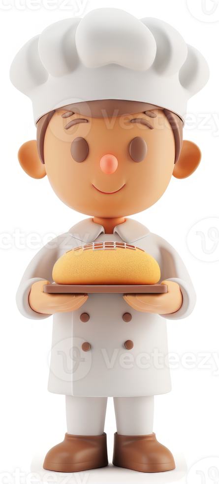 Cheerful chef figurine holding bread. png